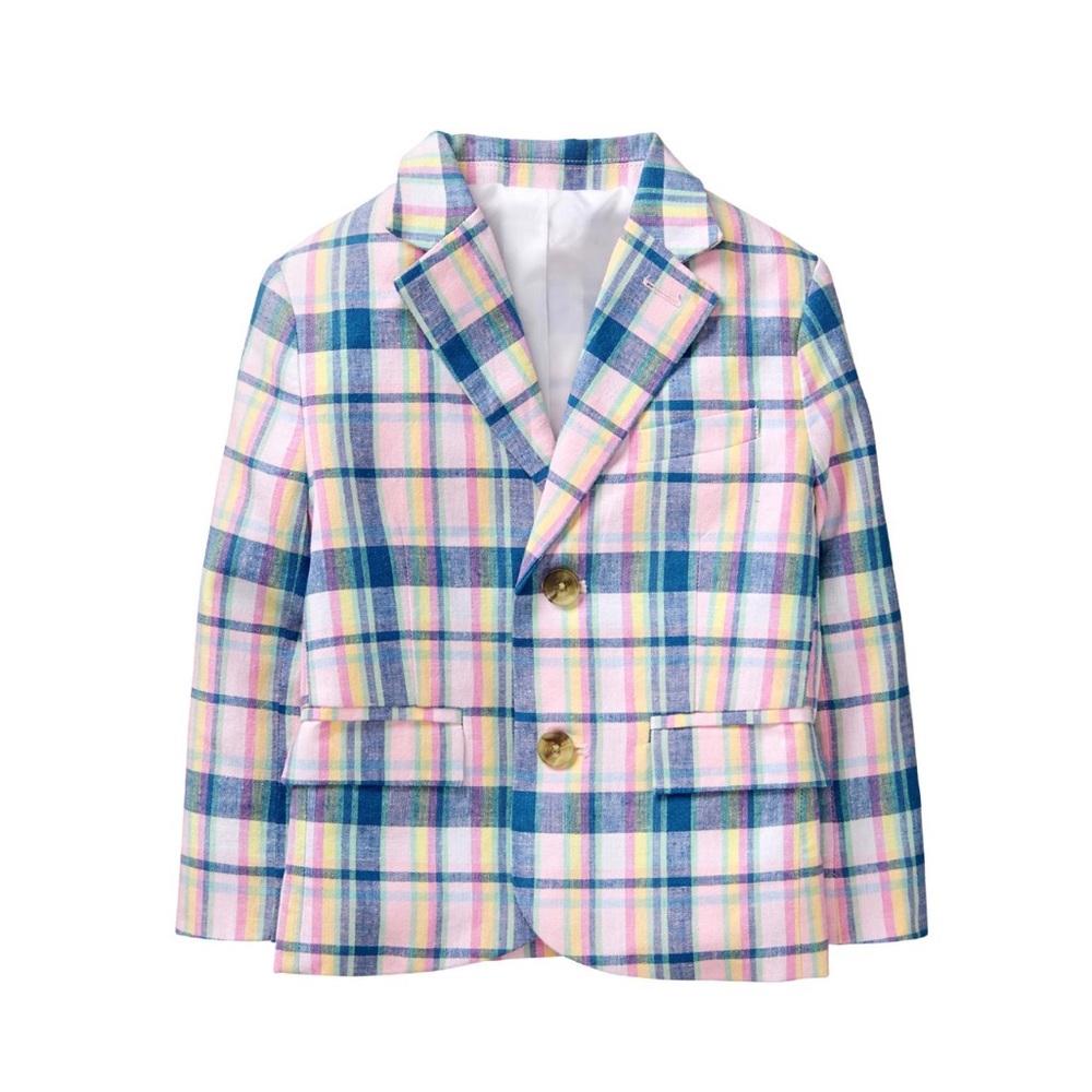 Janie and Jack Boys Dapper Pastels Plaid Linen Jacket 2T
